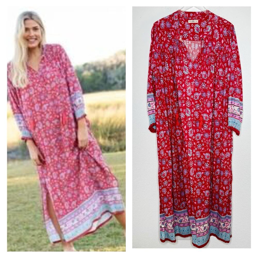 NATURAL LIFE Red Maxi Sundress with Bishop Sleeves